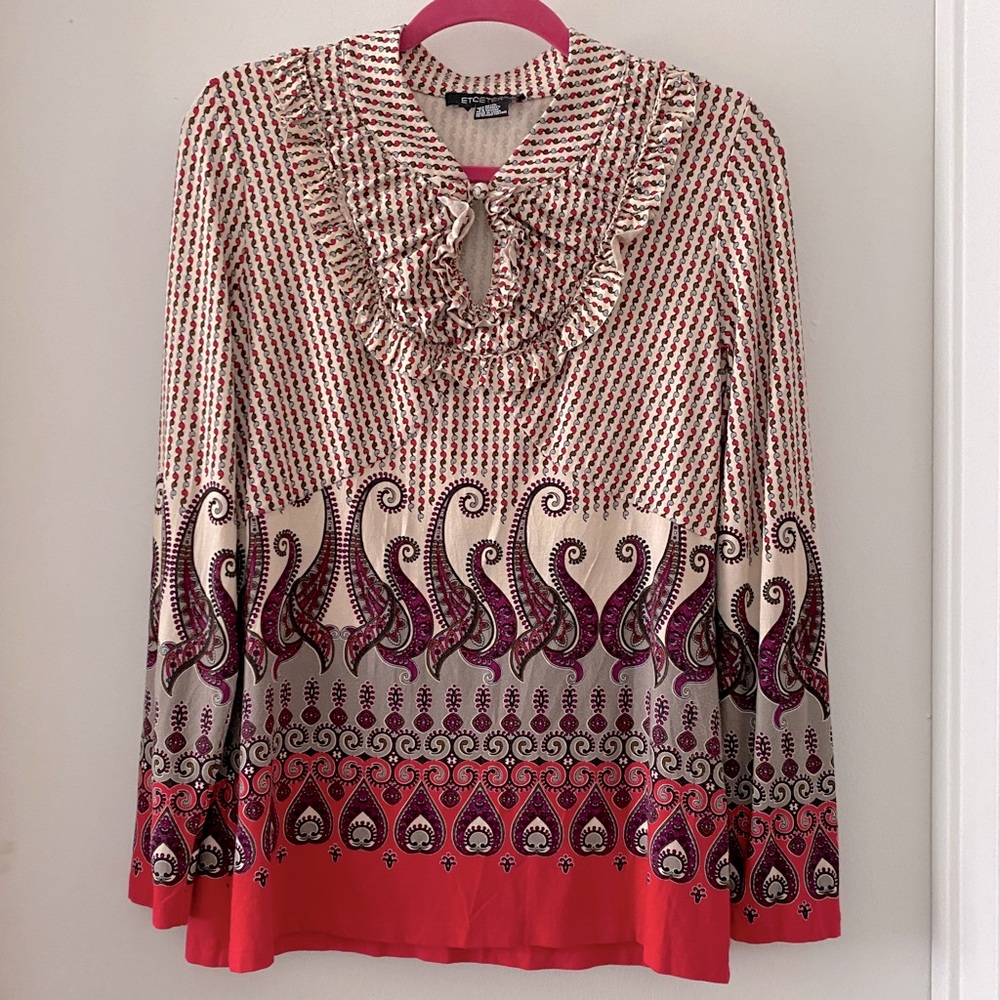 💜 Etcetera Paisley Ruffle Long Sleeve Top 💜